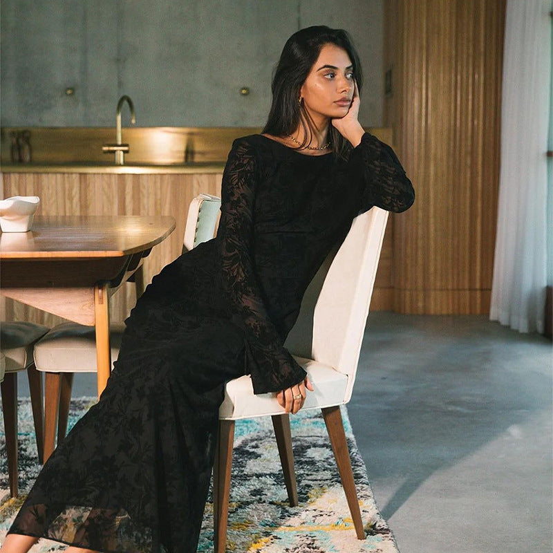 Sexy Backless Long Sleeves Printed Dress Women Autumn Graceful Fashionable Dress Bella Mia